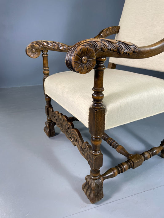 Vintage Danish Lounge Chair Cream Cotton Oak Frame Antique Style EB6917 VNOR1