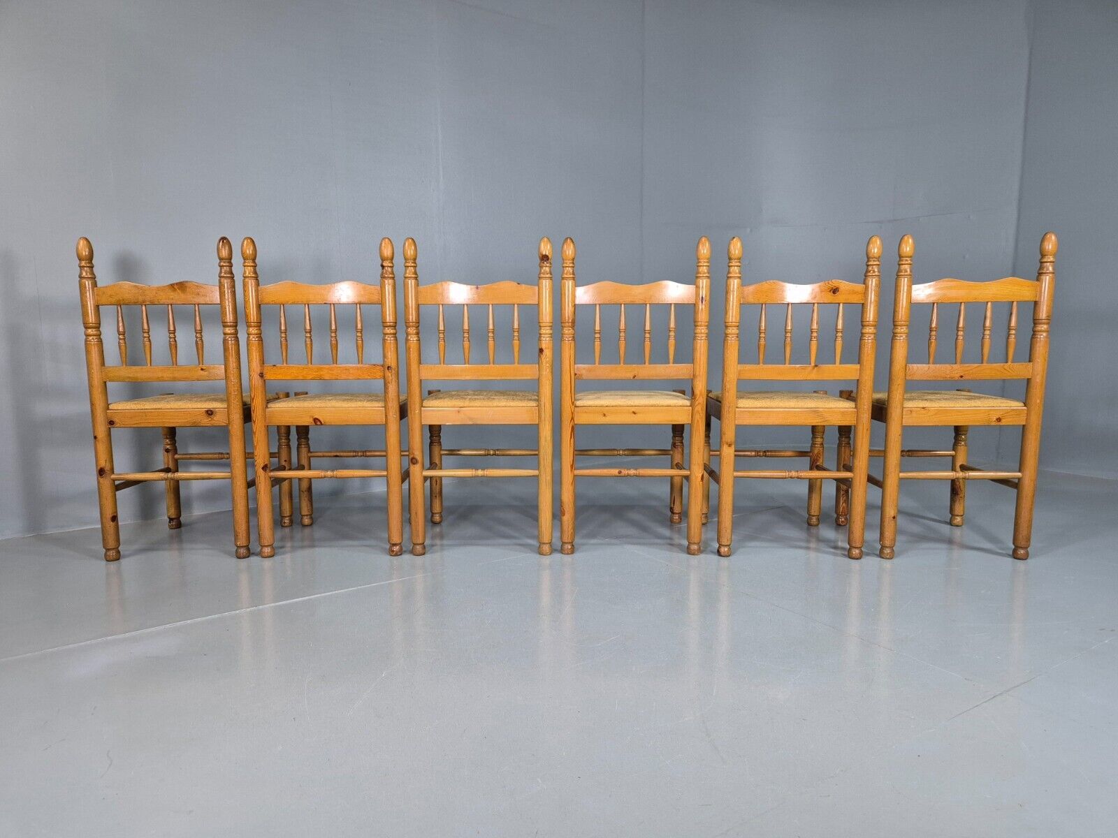 6 Vintage Dining Chairs Pine Frame 1980s Retro EB7645 MDIN - UKDK FURNITURE