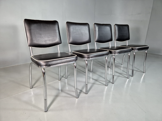 4 Vintage American Kitsch Kitchen Chairs Chrome and BlackVinyl Retro EB7322 MDIN - UKDK FURNITURE