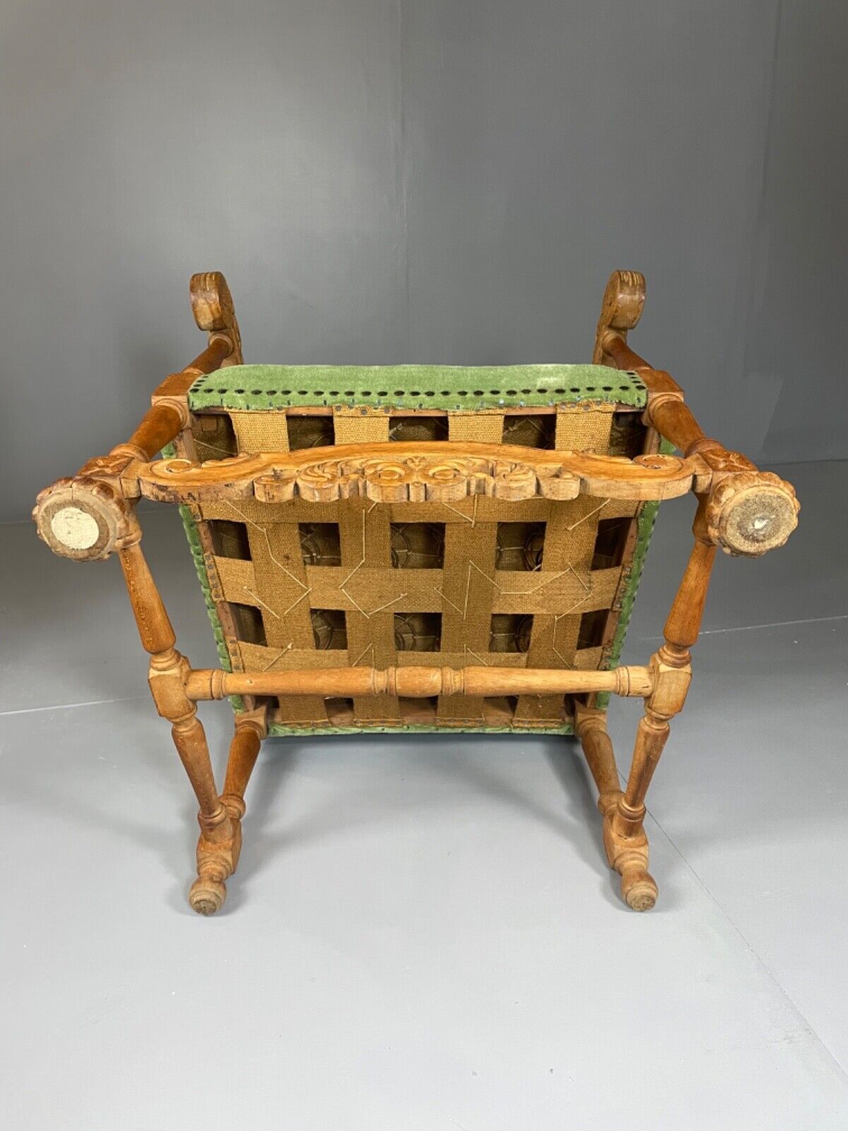 Danish Early 20th Century Carved Oak And Green Velour Chair, Antique EB4649 VCAR - UKDK FURNITURE