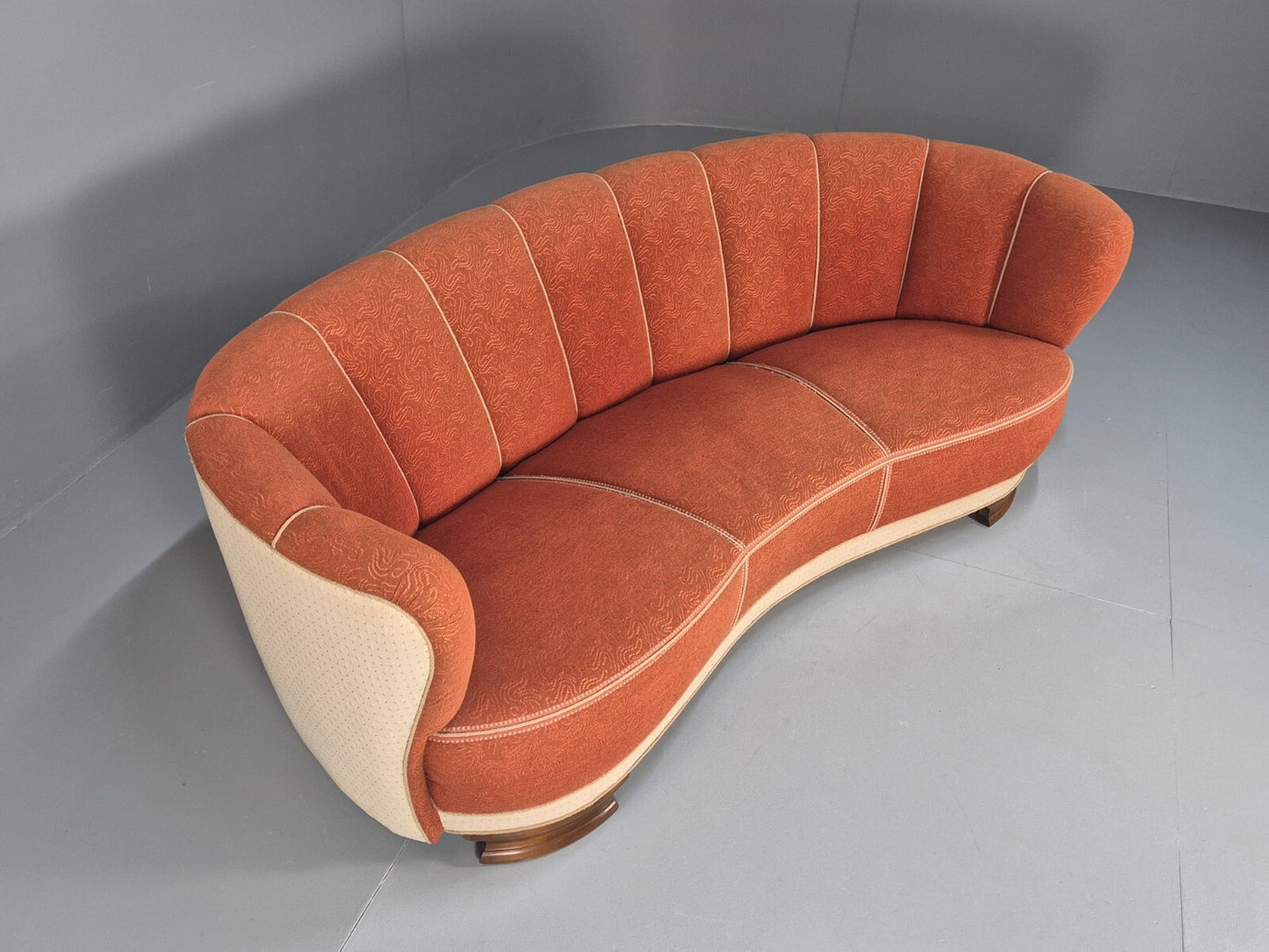 Vintage Danish Art Deco Banana Sofa Peach and Cream 1930s Retro EB9745 V3SS - UKDK FURNITURE