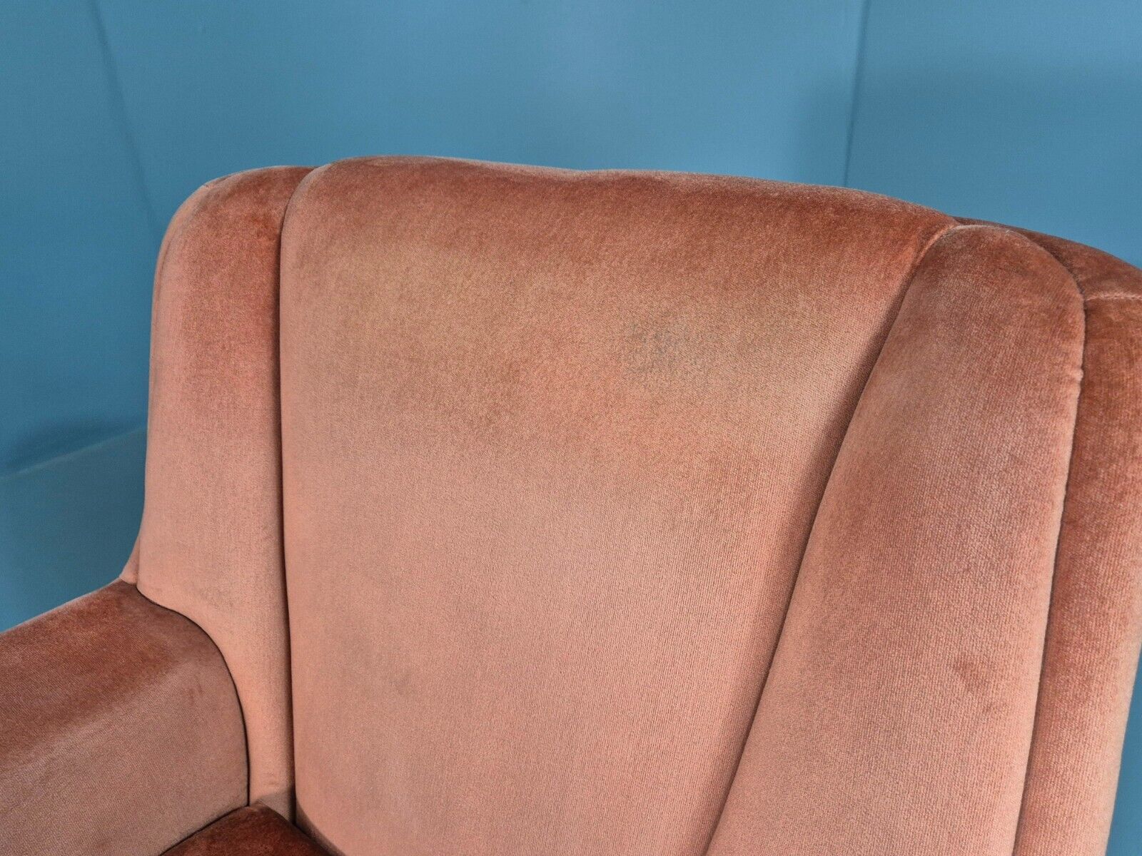 2 Vintage Lounge Chairs Pink Velour Teak Paws 1960s Retro EB8203 MNOR - UKDK FURNITURE
