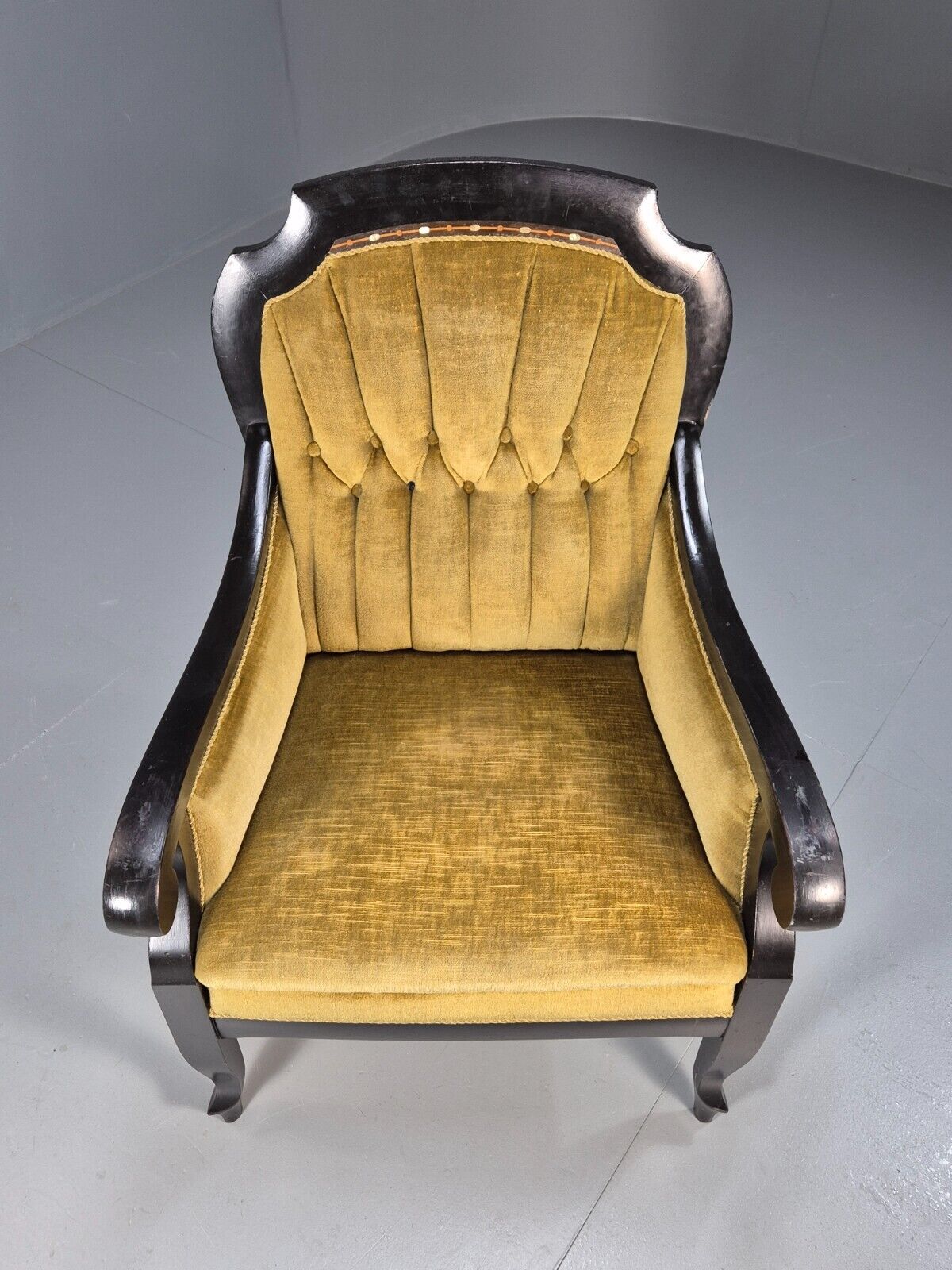 Vintage danish Lounge Chair Gold Velour Wood Frame Empire Style EB8933 VCLO - UKDK FURNITURE