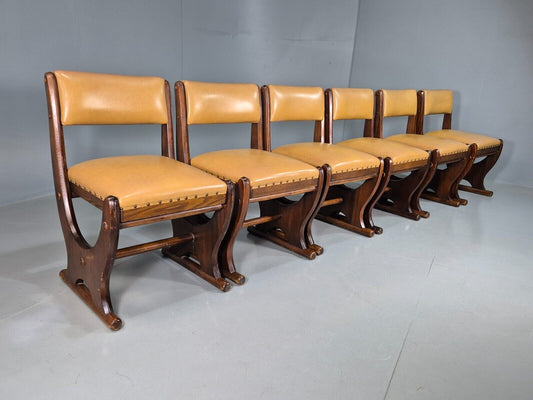 6 Vintage Dining Chairs Tan Vinyl 1970s Retro Kitsch EB7600 MDIN - UKDK FURNITURE