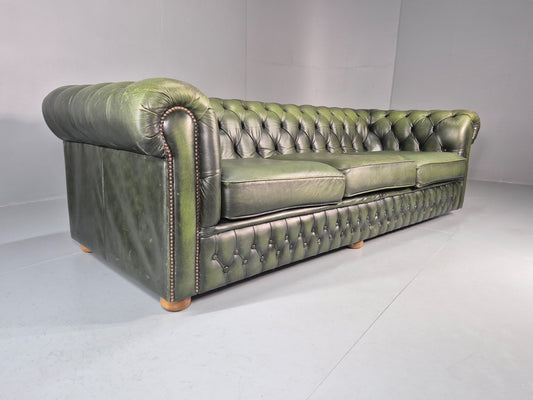 3 Seater Chesterfield Sofa Green Leather Studded Vintage EB11030 VCHE1