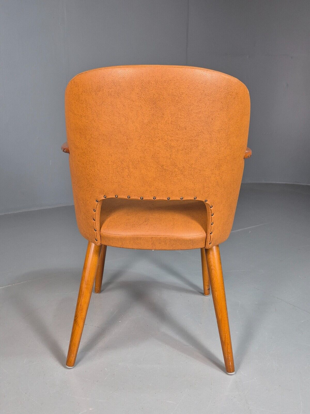 Vintage Tan Vinyl and Beech Small Arm Chair 1970s EB7663 MNOR - UKDK FURNITURE