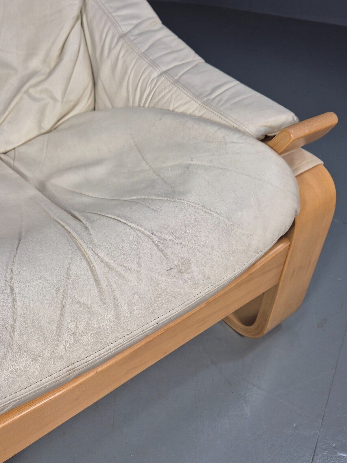 Vintage Swedish Lounge Chair Cream Leather Bentwood Krokken 1970 MCM EB8510 MBEN - UKDK FURNITURE
