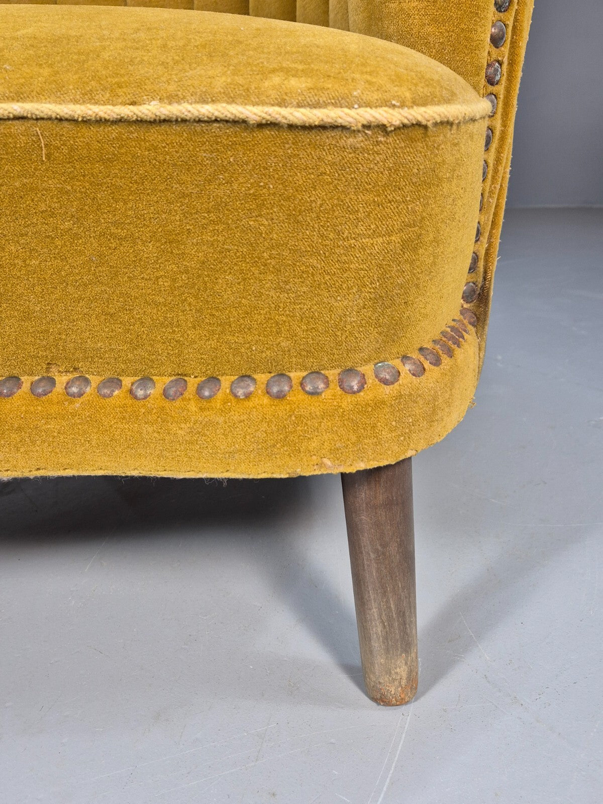 Vintage Danish Art Deco Tub Chair Mustard Velour Shell Back 1940s EB9014 VCLO - UKDK FURNITURE