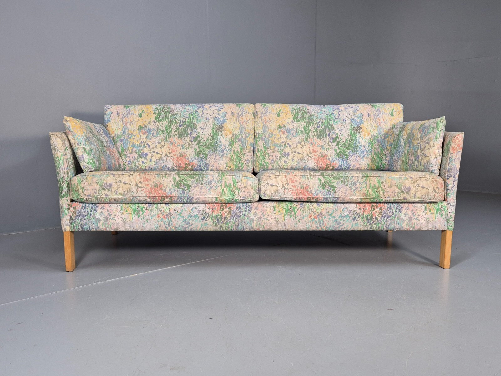 Vintage Two Seater Sofa Danish Mid Century Floral Fabric Beech Legs EB9584 M3SS - UKDK FURNITURE