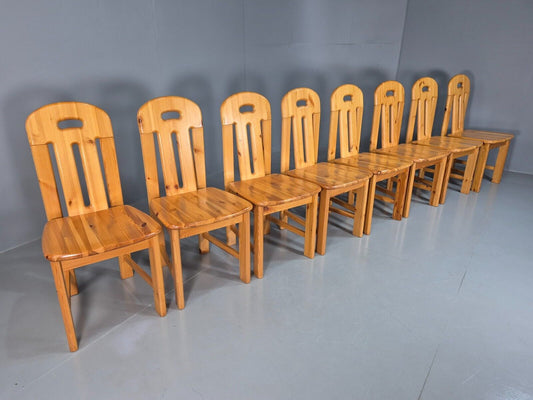 8 Vintage Italian Pine Dining Chairs Effezeta 1970s Brutalist Retro EB7928 MDIN - UKDK FURNITURE