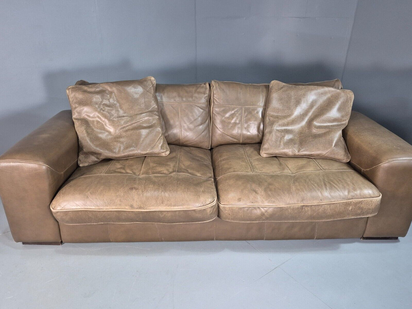 Vintage 3 Seat Sofa Taupe Leather Modern Shape Quality EB8164 M3SS - UKDK FURNITURE