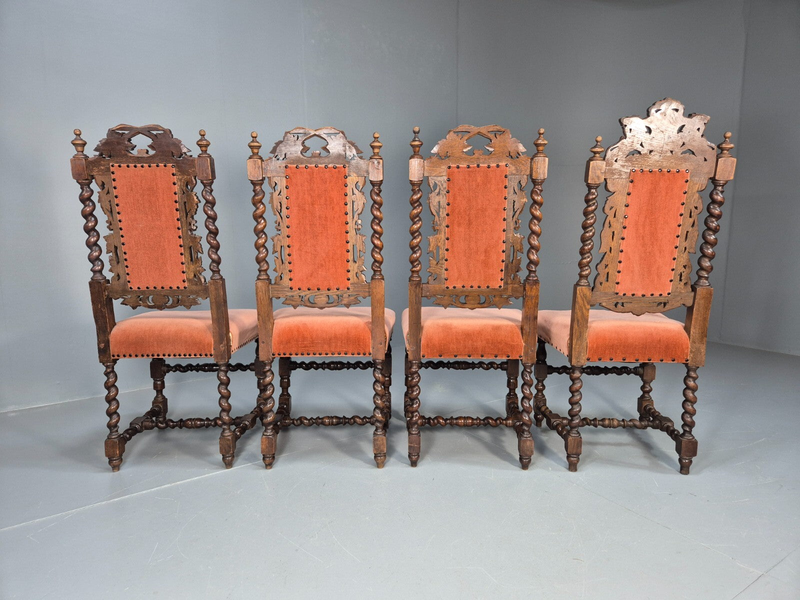 4 Vintage Antique Oak Dining Chairs Barley Twist Baroque 1900s EB9220 VCAR - UKDK FURNITURE