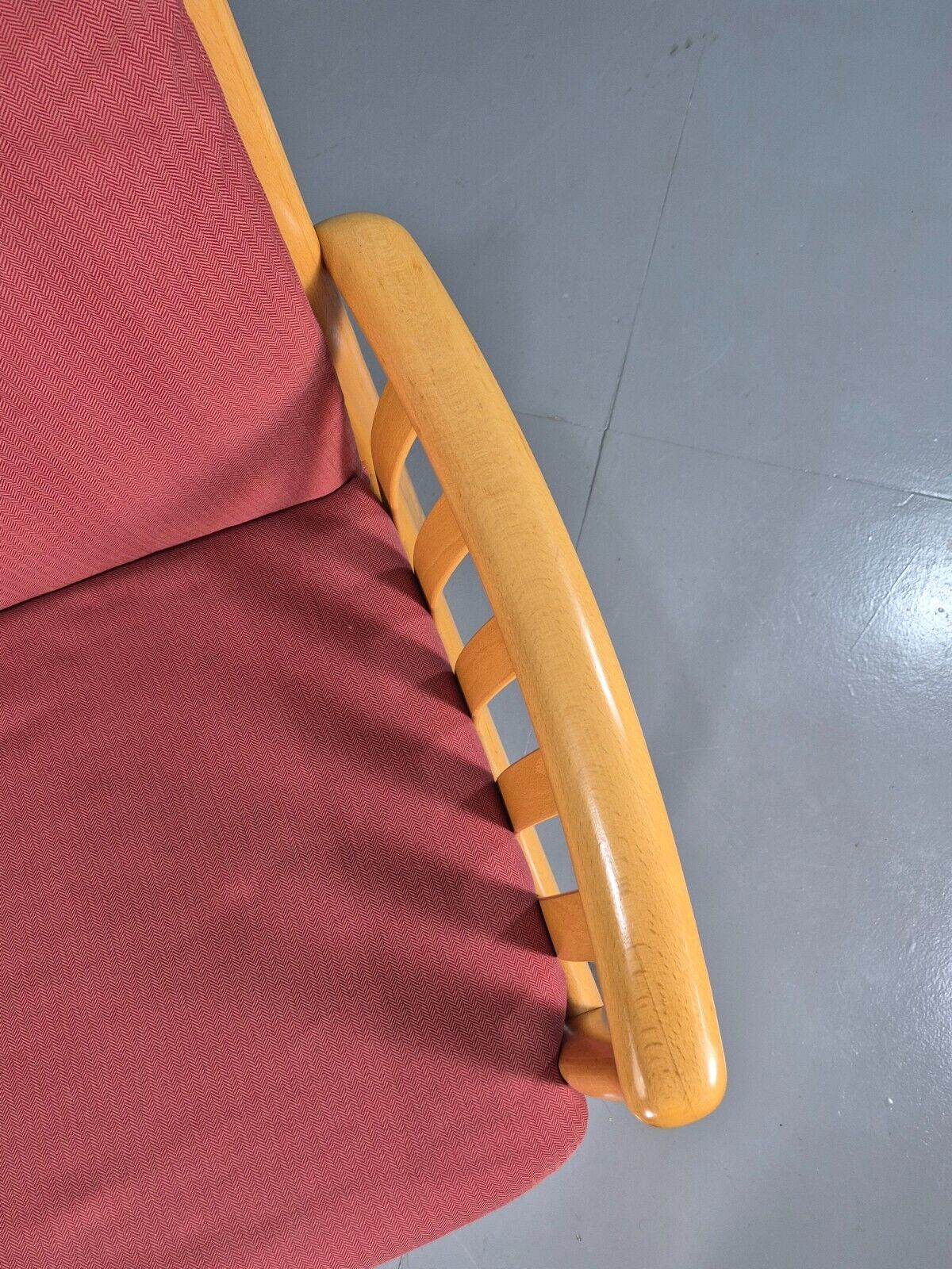 Vintage Danish Lounge Chair Red Cotton Beech Wood Frame 1980s Retro EB7490 MNOR - UKDK FURNITURE