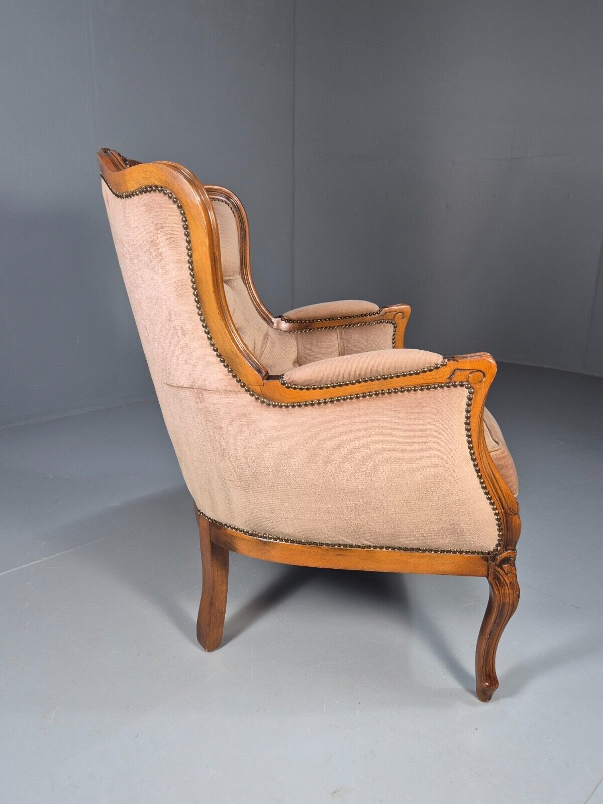 Vintage Danish Lounge Chair Beige Velour Beech Antique French Style EB8930 VCLO - UKDK FURNITURE