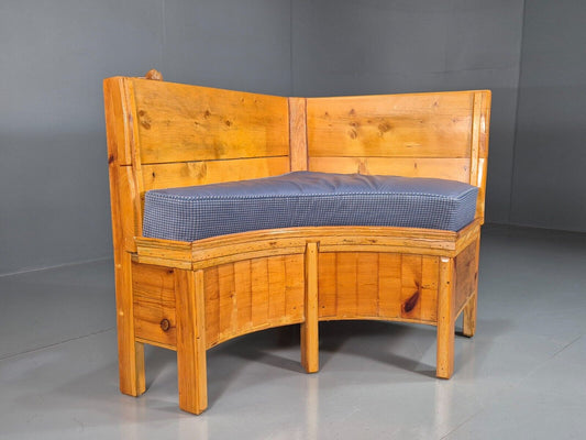 Vintage Corner Seat Blue Leather Hounds Tooth Pine Mouse Carving EB7586 V2SS - UKDK FURNITURE