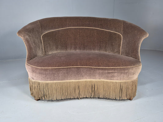 Vintage Danish Seat Deco Settee 2 Seater Mushroom Velour Tassels EB9164 V2SS - UKDK FURNITURE