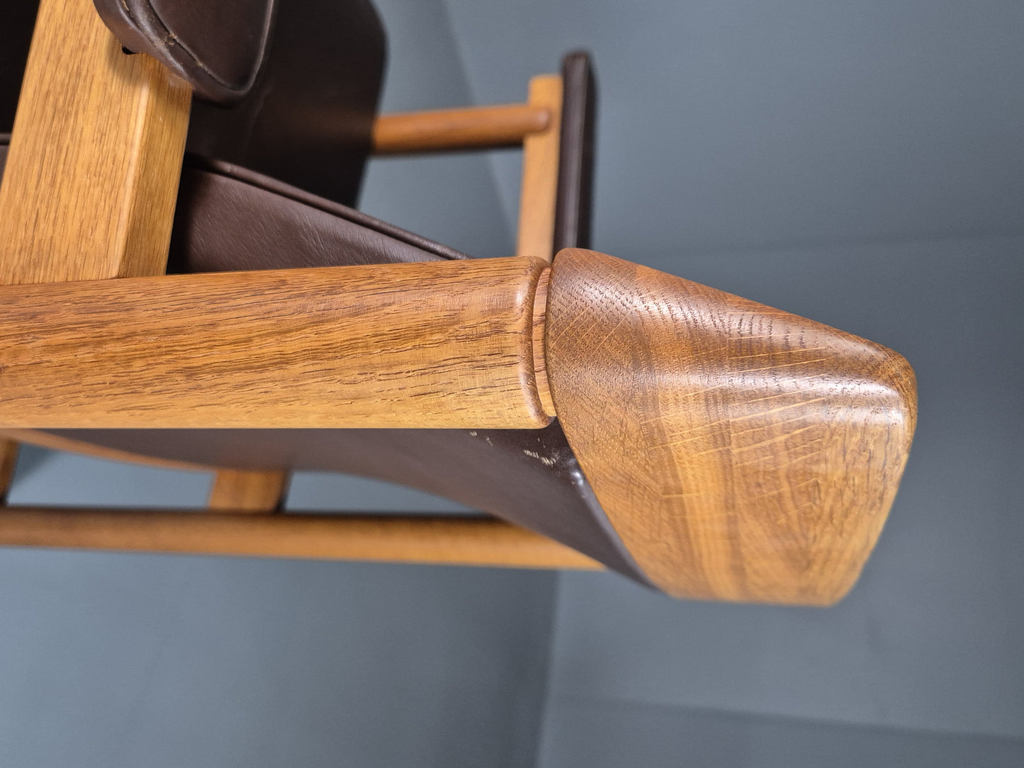 EB7165 Vintage Swedish Elbow Chair Brown Leather Oak 1960s Retro MCM MNOR - UKDK FURNITURE