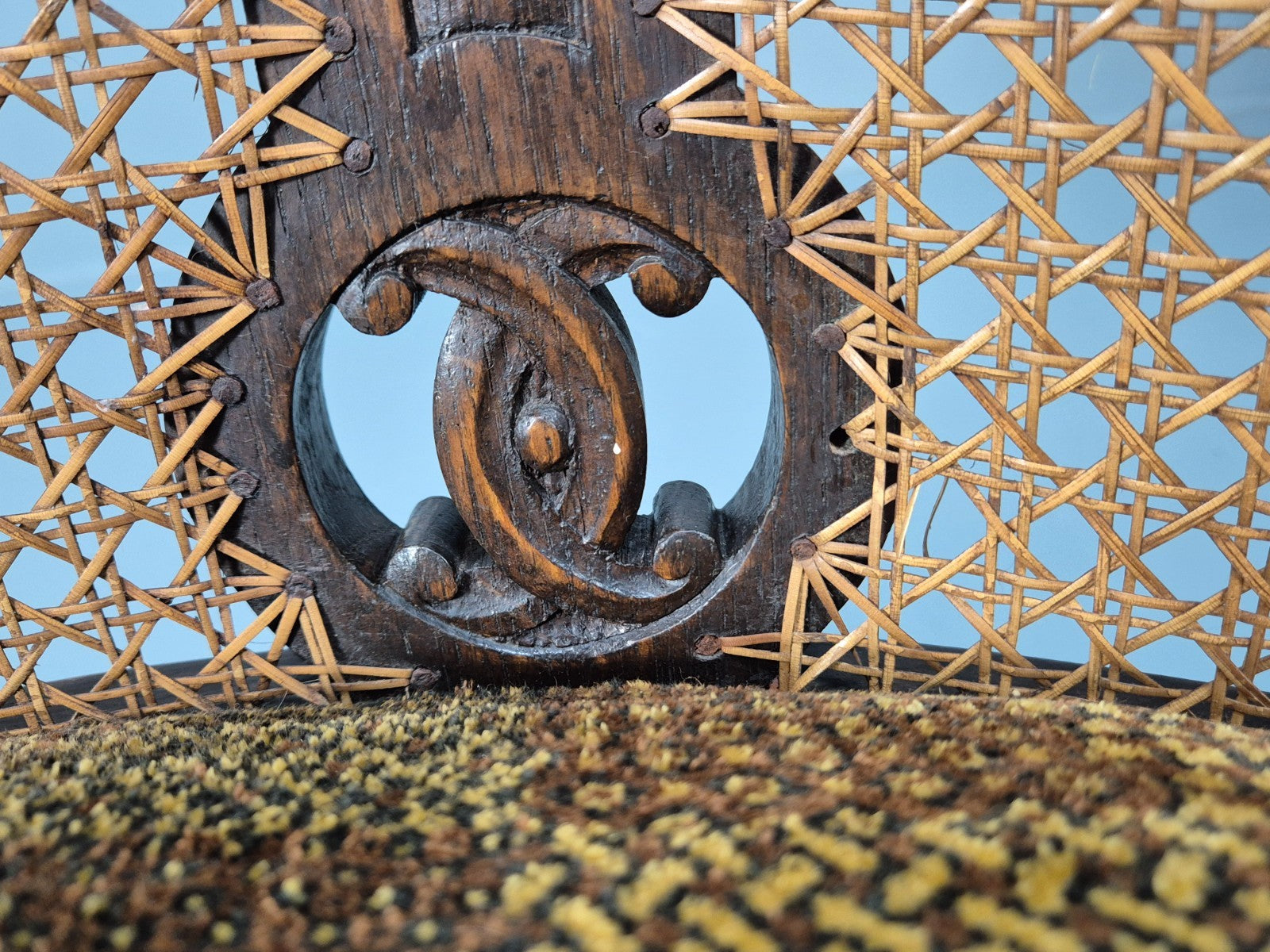 Pair Art Deco Tub Chairs Bergere Back Oak Frame Brown Velour 1930s EB10696 VCAR16