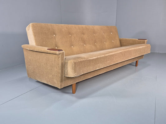 Vintage Sofa Bed Mid Century Denmark Teak Paws Velour Retro 1960s EB11391 M4SS1