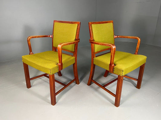 EB6737 2 Vintage Danish Elbow Chairs Green Beechwood Retro MCM MDIN - UKDK FURNITURE