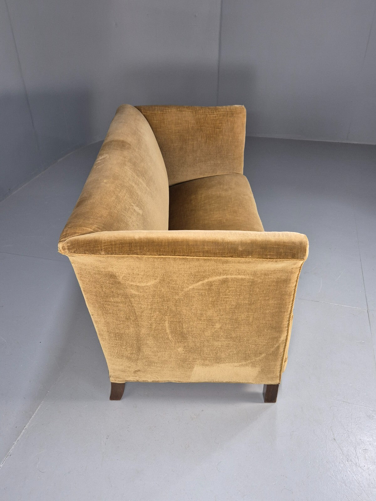 Vintage Gold Art Deco 2 Seat Sofa Danish 1930s High Sided Boxy Style EB9615 V2SS - UKDK FURNITURE