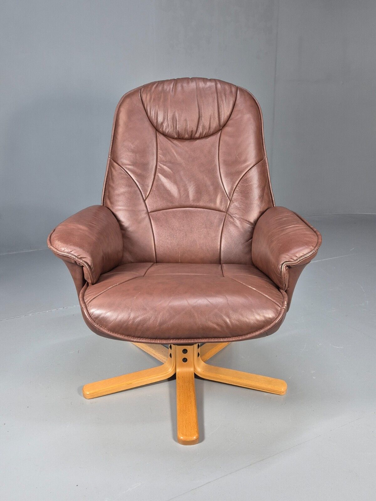 Vintage Danish Swivel Chair Recliner Knudsen Style Brown Leather EB8787 MSWI - UKDK FURNITURE