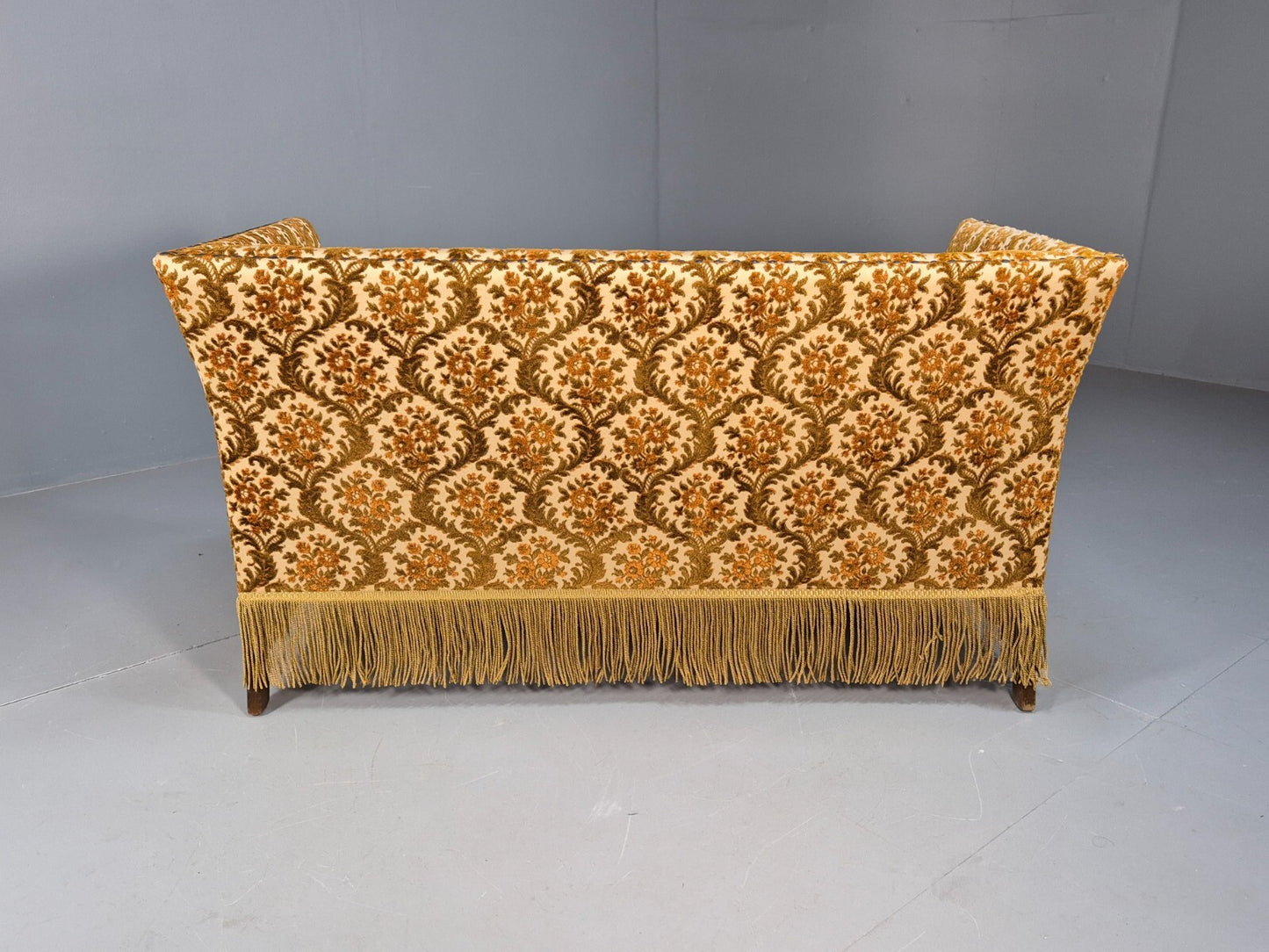Vintage Danish 2 Seat Sofa Compact and Boxy Gold Moquette Tassels EB9588 V2SS - UKDK FURNITURE