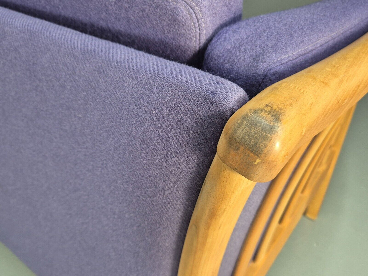 Vintage 2 Seat Sofa Purple Wool Beech End Stouby 1980s Retro MCM EB8575 M2SS - UKDK FURNITURE