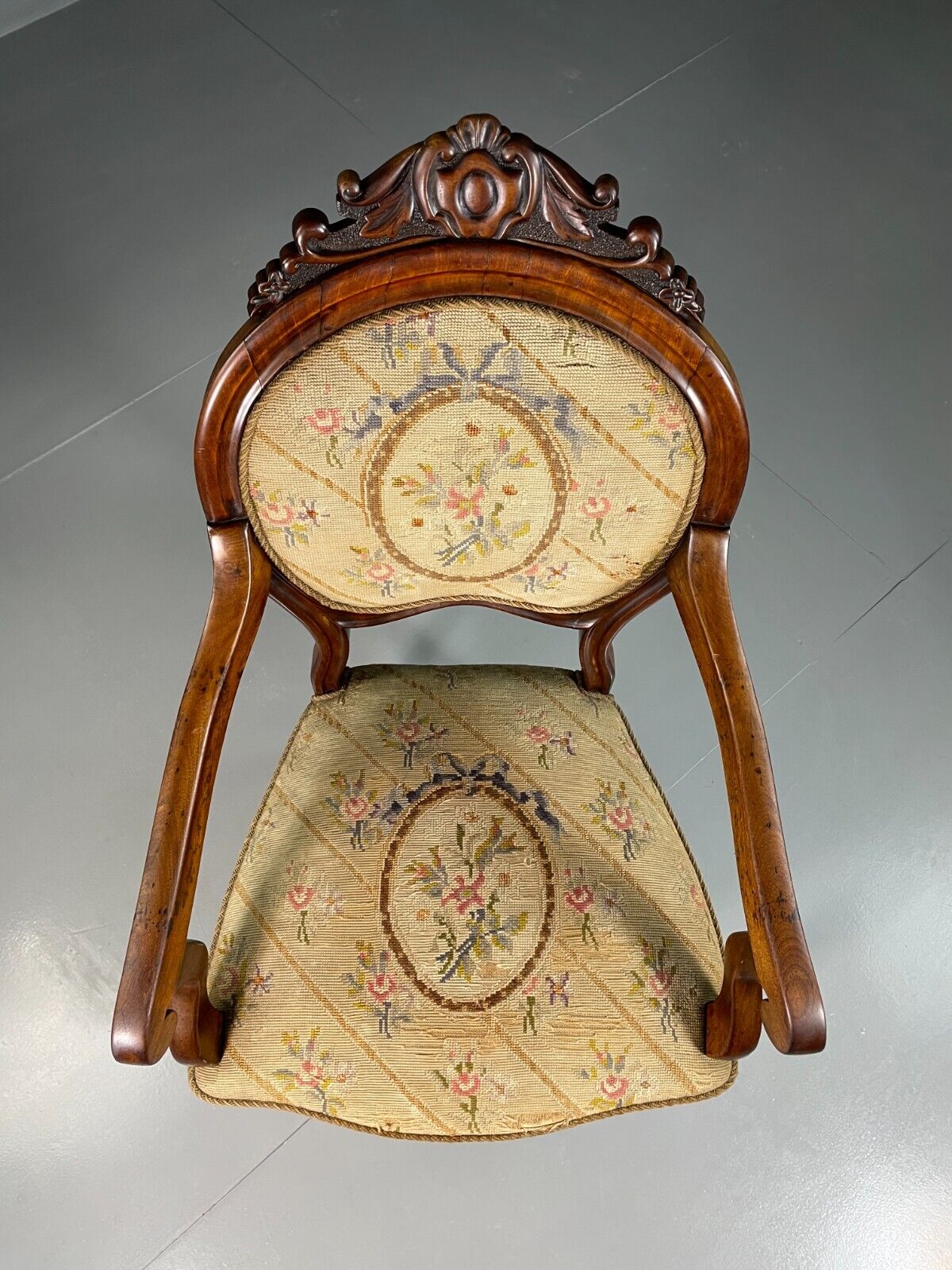 Vintage Danish Fauteuil Chair Mahogany Floral Tapestry Antique EB6453 VCLO - UKDK FURNITURE