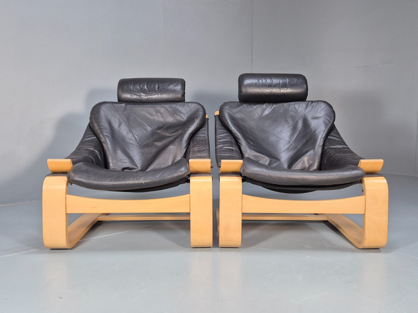 2 Kroken Leather Lounge Chairs, Ake Fribyter Design 1970s Retro MCM EB9295 MNOR - UKDK FURNITURE