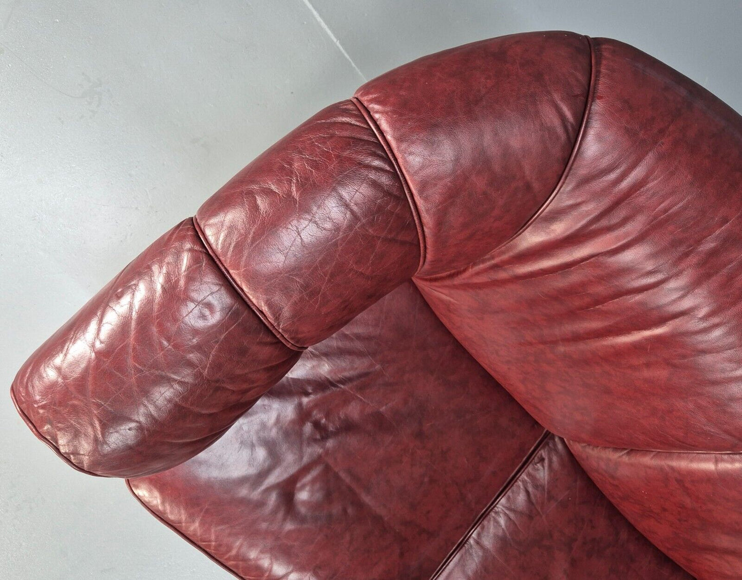Vintage Danish 2 Seat Sofa Red Leather Wood Trim 1990s Retro EB8567 M2SS - UKDK FURNITURE