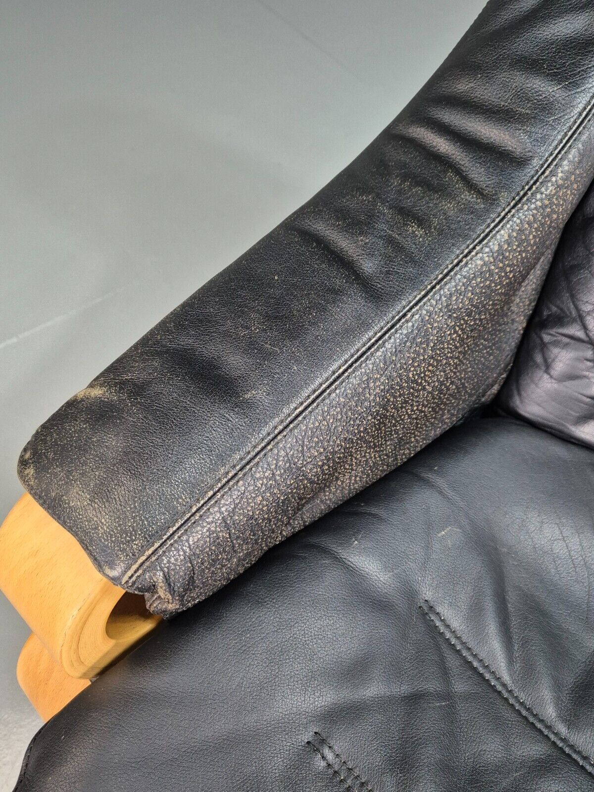 Vintage Danish Lounge Chair Black Leather Bentwood Skippers Retro EB7591 MBEN - UKDK FURNITURE