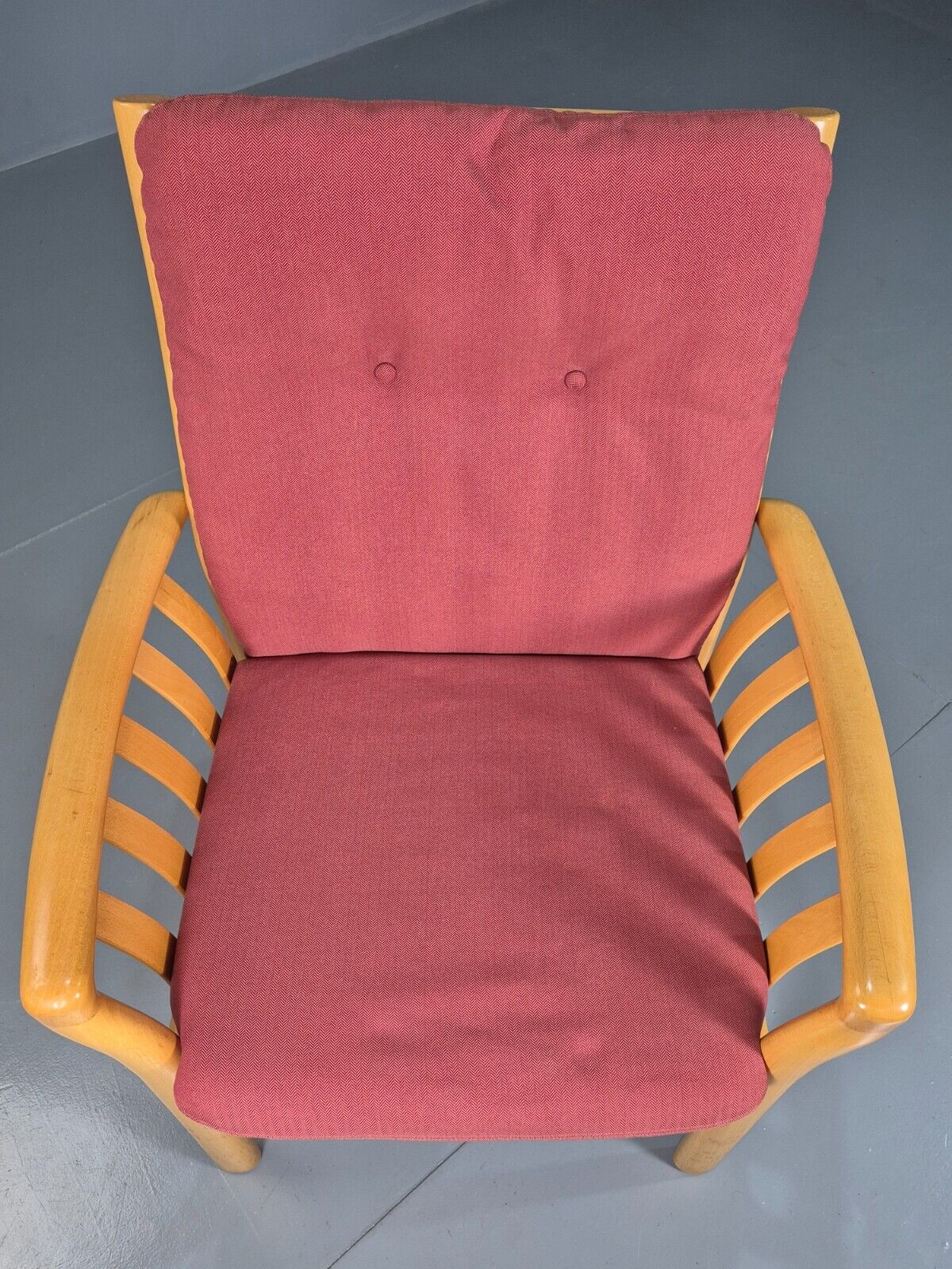 Vintage Danish Lounge Chair Red Cotton Beech Wood Frame 1980s Retro EB7490 MNOR - UKDK FURNITURE