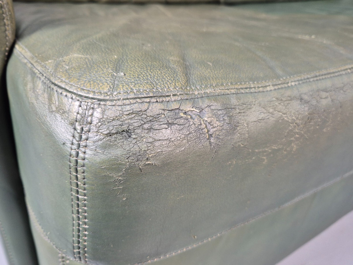 Vintage Green Leather Sofa 1970s Harrods Retro MCM EB9475 M3SS - UKDK FURNITURE