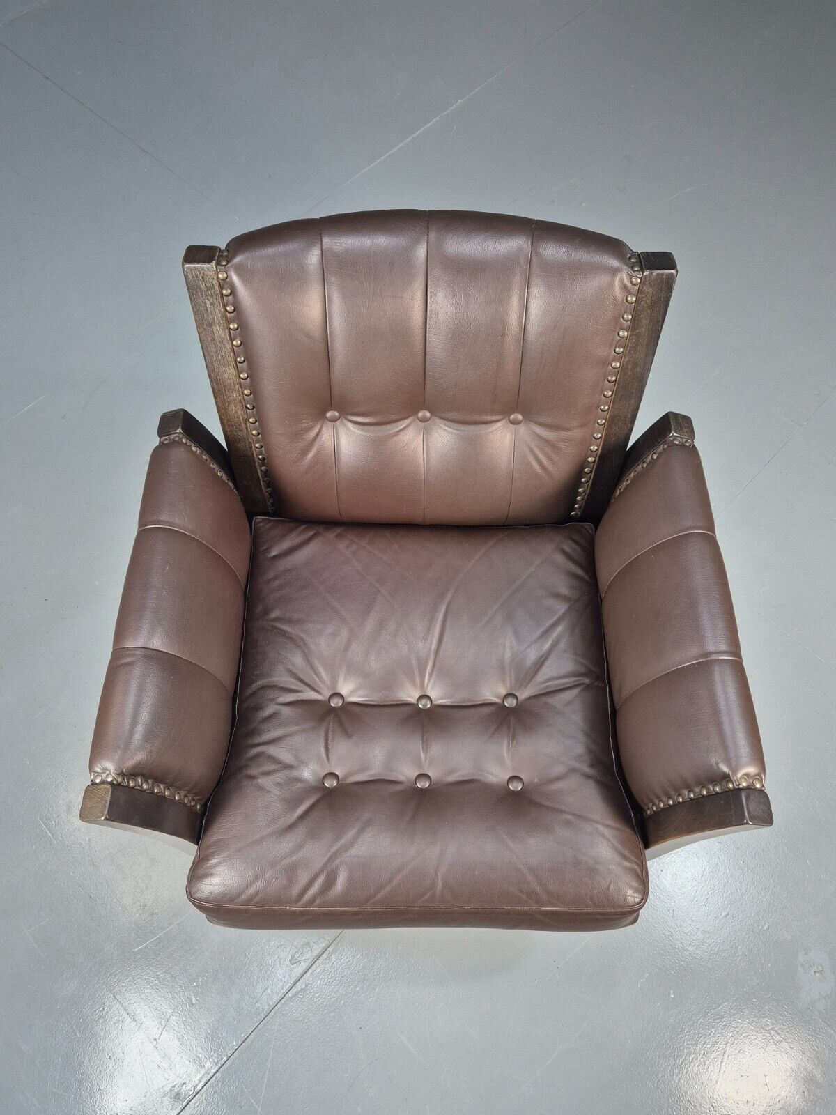 Vintage Danish Lounge Chair Brown Leather Beech Frame Antique Style EB8493 VLEA - UKDK FURNITURE