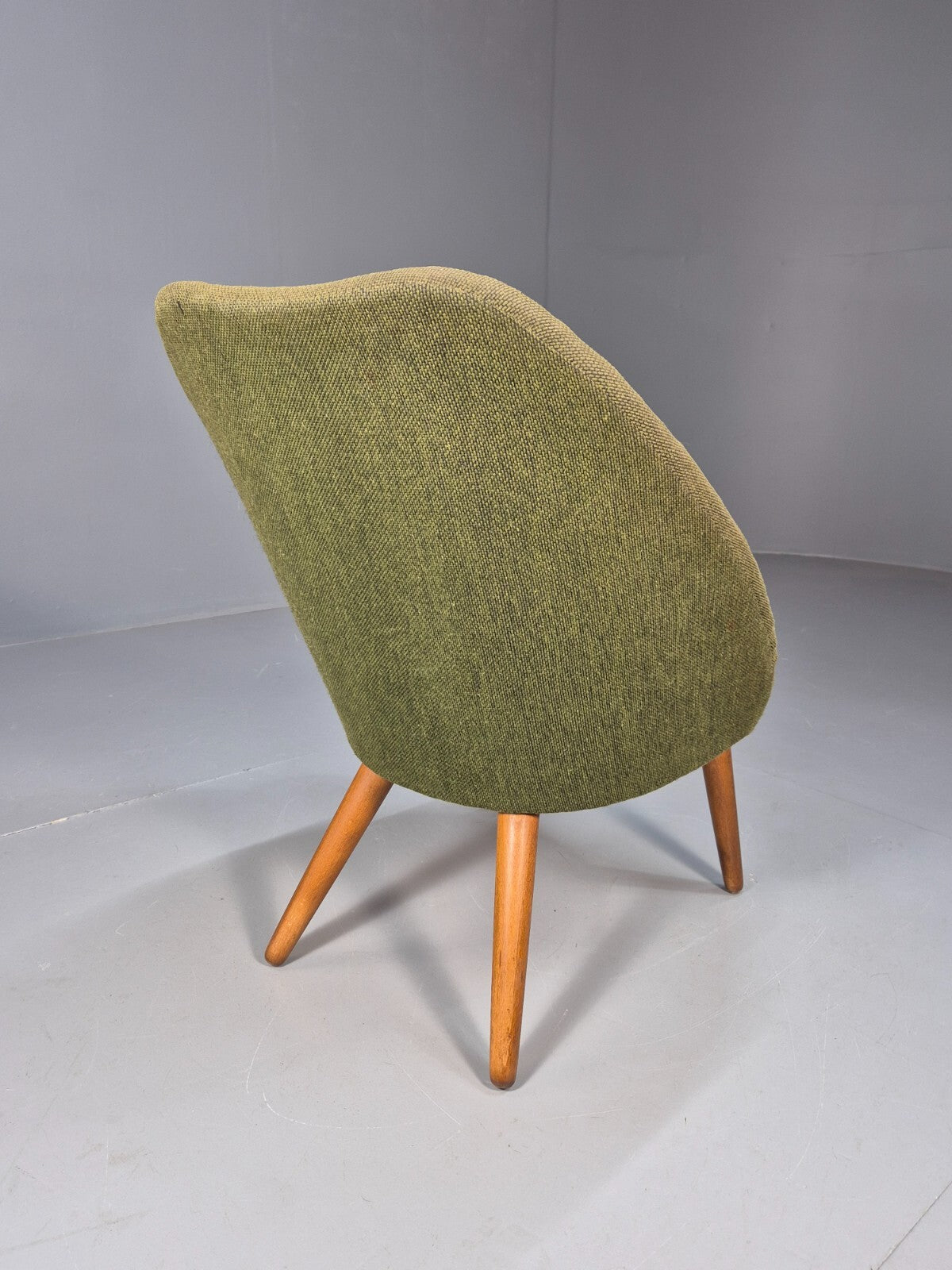 Vintage Danish Lounge Chair Curved Tub Form Green Wool Teak Legs MCM EB9264 MNOR - UKDK FURNITURE