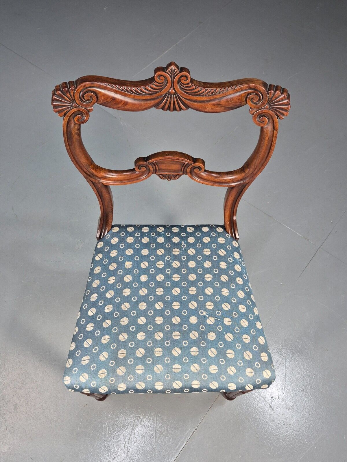 Vintage Dining Chair Blue Cotton Mahogany Victorian Antique EB8689 VDIN - UKDK FURNITURE