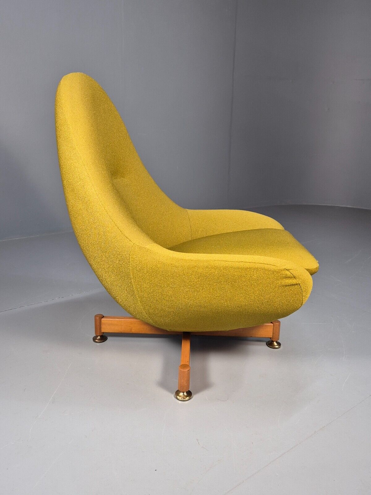 Vintage Greaves Thomas Teardrop Swivel Chair, Yellow Stretch Cover EB9222 MSWI - UKDK FURNITURE
