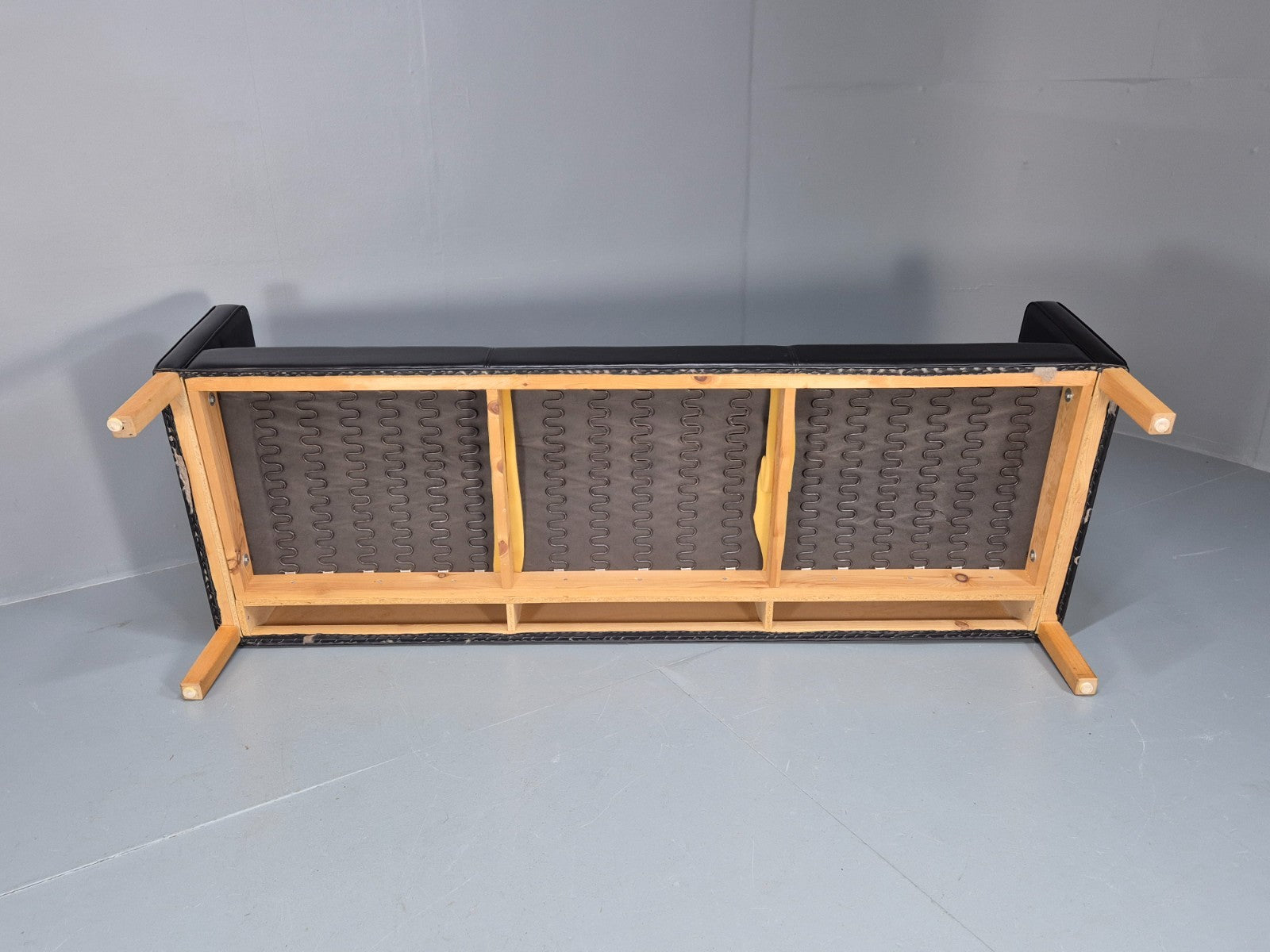 Vintage 3 Seater Leather Sofa Danish Mogensen Style Black 1980s EB10689 M3SS9