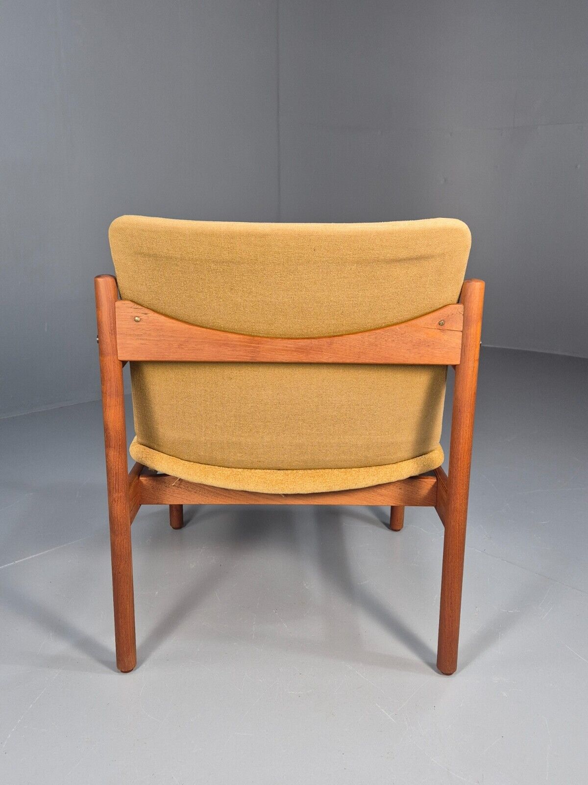 Vintage Danish Lounge Chair Yellow Cotton Teak 1960s Retro MCM EB8762 MNOR - UKDK FURNITURE
