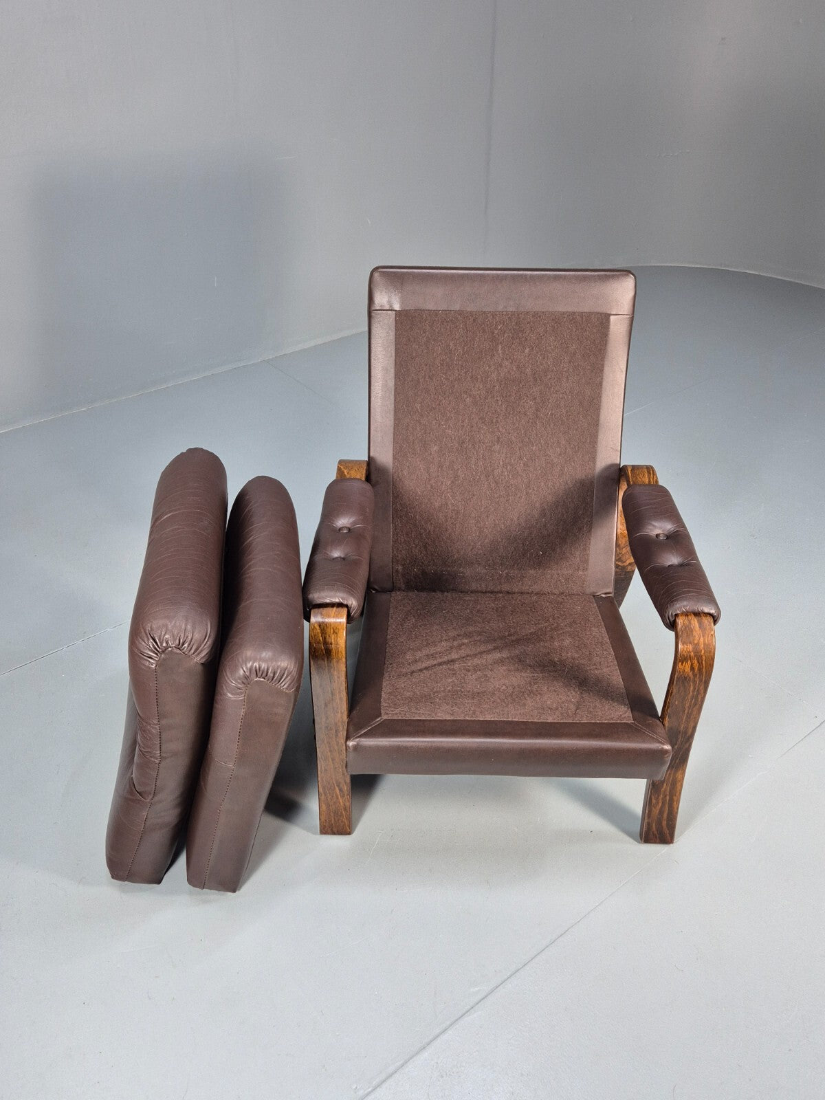 Vintage Danish Brown Leather and Vinyl Chair Bentwood Retro MCM EB9280 MNOR - UKDK FURNITURE