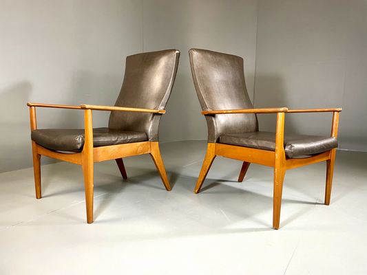 2 Parker Knoll PK988/1023 Lounge Chairs Beech Vinyl MCM Retro EB6264 MNOR - UKDK FURNITURE