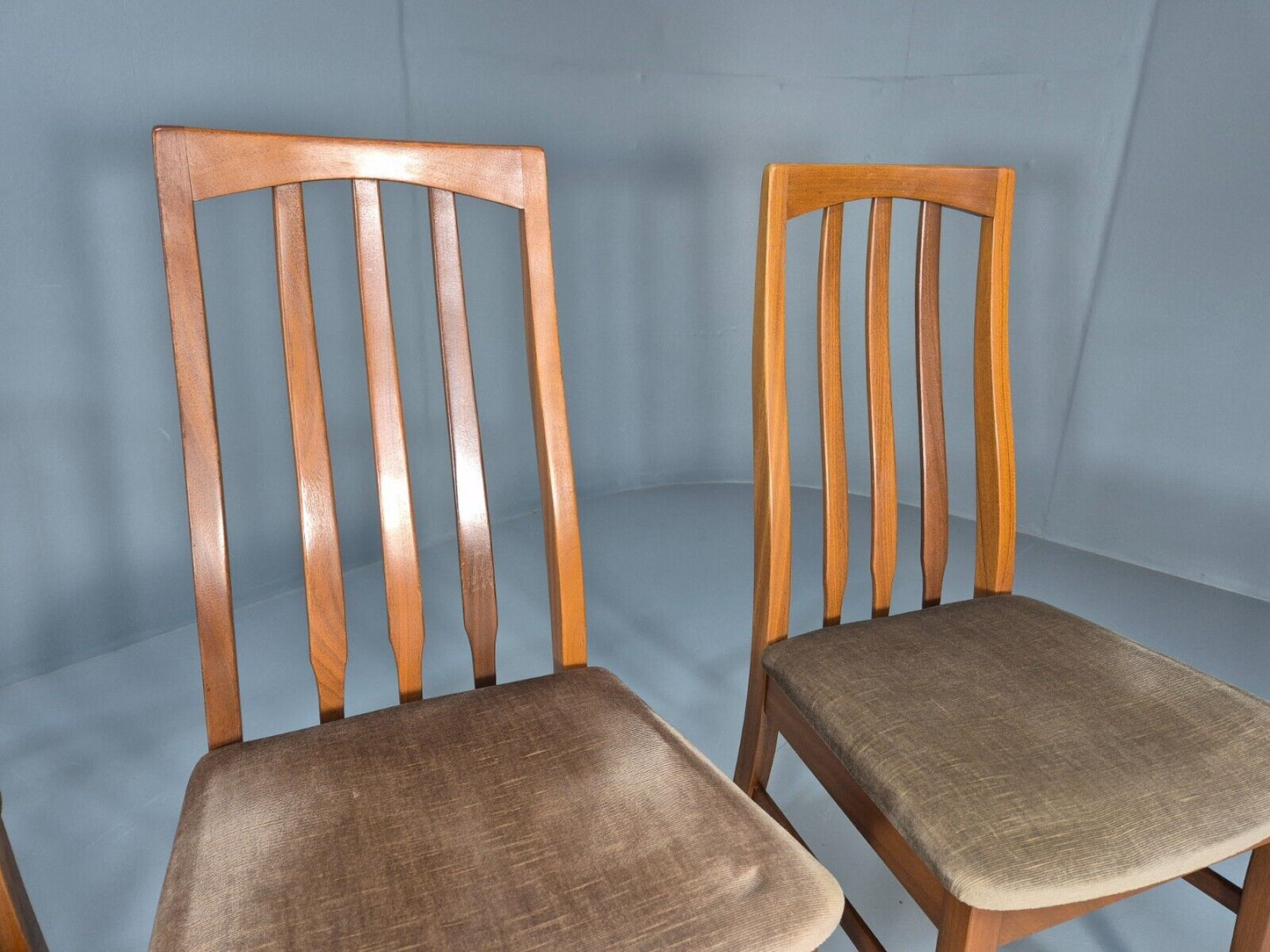 4 Vintage teak Dining Chairs High Back William Lawrence Brown Pads EB9392 MDIN - UKDK FURNITURE