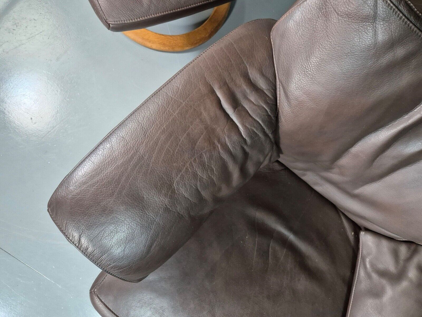 Vintage Danish Swivel Lounge Chair Footstool Brown Leather Retro EB7507 MSWI - UKDK FURNITURE