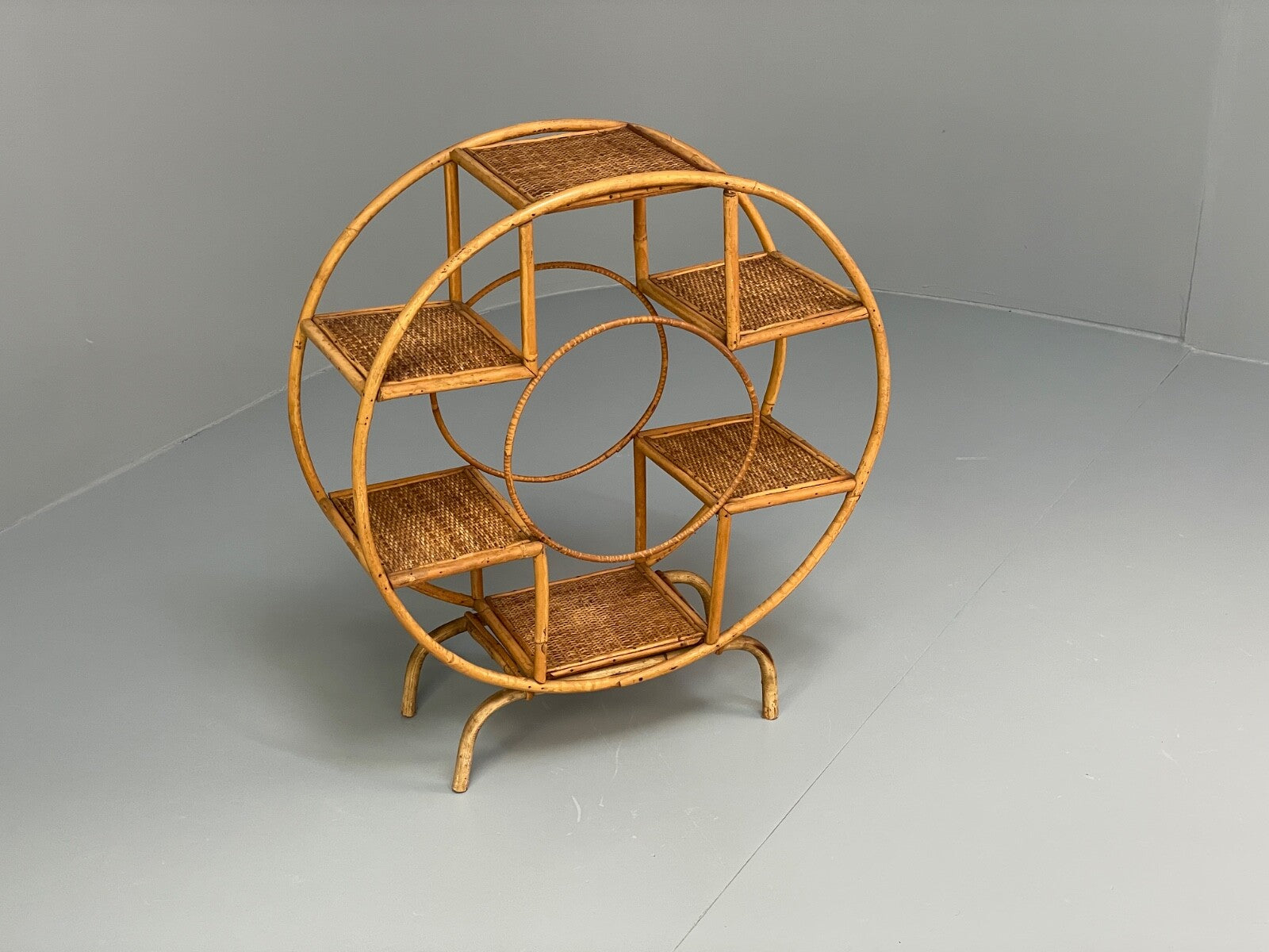 Antique Art Deco Bamboo And Wicker Circular Small Display Shelving EB9737 MWOO - UKDK FURNITURE