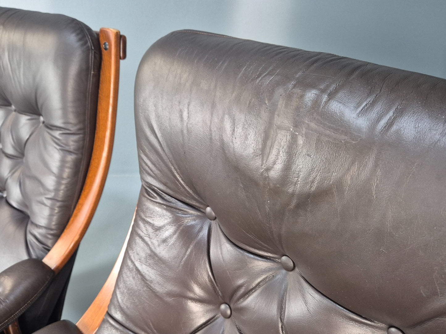 2 vintage Bentwood Leather `lounge Chairs Norway Jon Hjortdal 1970s EB9257 MBEN - UKDK FURNITURE