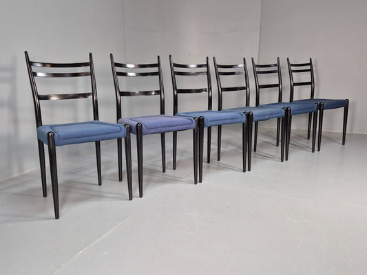 Vintage G Plan Dining Chairs Black Teak Blue Fabric Italian Style EB9488 MDIN - UKDK FURNITURE