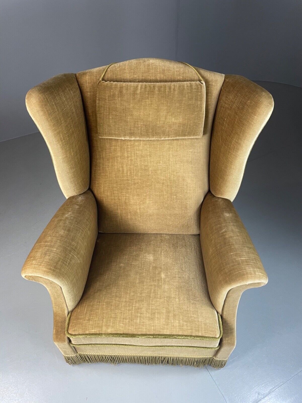 EB4894 Vintage Danish Olive Green Wingback Armchair, tassel, 1950s, 1960s VCLO - UKDK FURNITURE