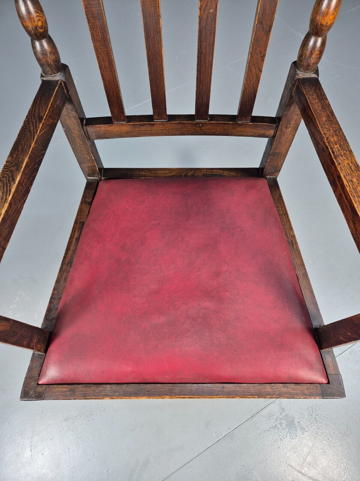 Vintage Elbow Chair Red Vinyl Oak Frame 1920s Antique EB9134 VDIN - UKDK FURNITURE