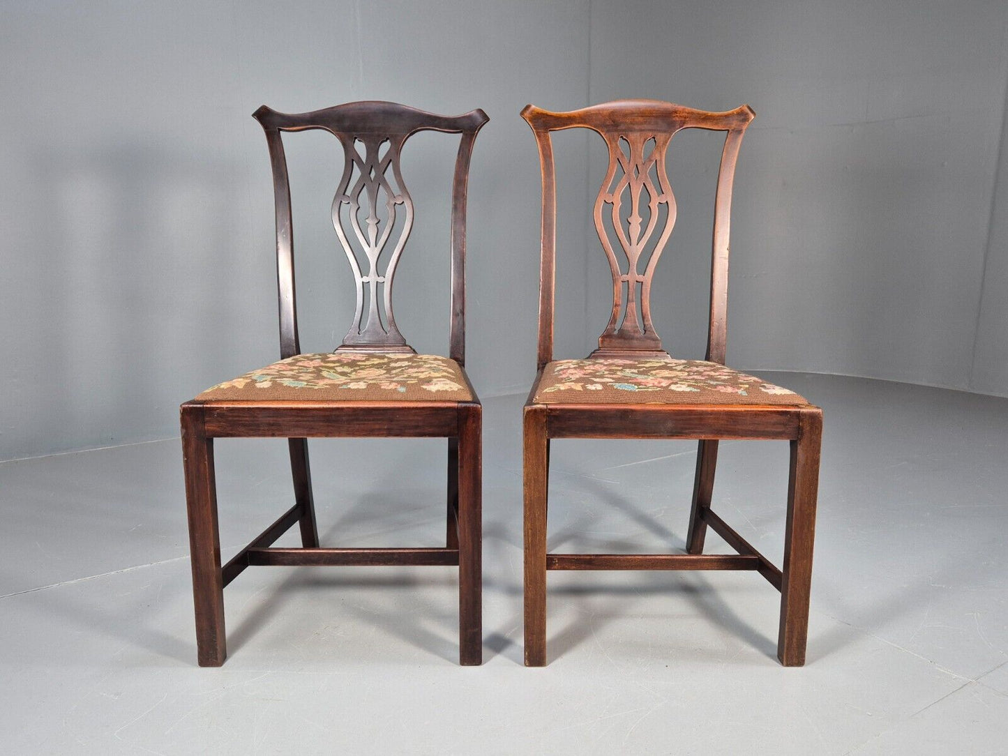 2 Antique Georgian Style Dining Chairs Mahogany Chippendale Style EB9147 VDIN - UKDK FURNITURE